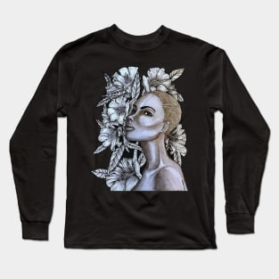 Strong Woman with Flowers Long Sleeve T-Shirt